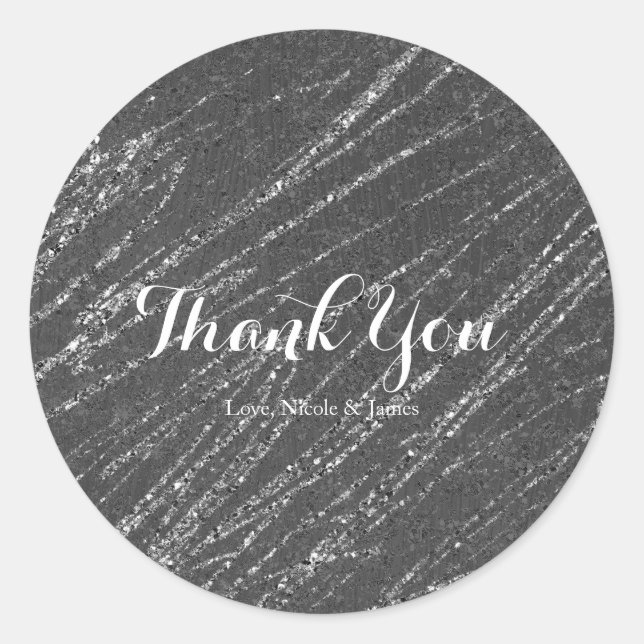 Sticker Rond Gris et argent Moderne Glam Marbre Rayure Fête (Devant)