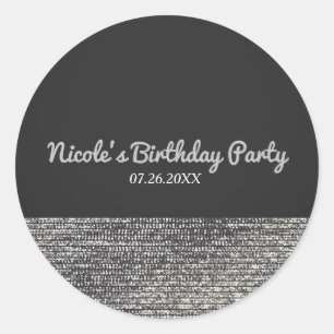 Sticker Rond Gris et argenté, glamour moderne, paillettes chic 