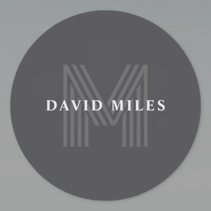 Sticker Rond Gris foncé Rétro Moderne Monogramme Nom