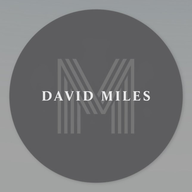 Sticker Rond Gris foncé Rétro Moderne Monogramme Nom (Créateur téléchargé)