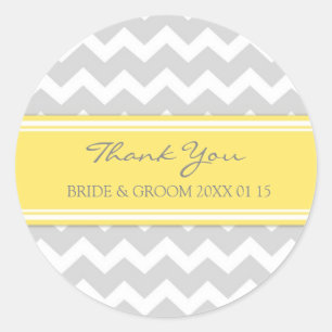 Sticker Rond Gris Jaune Chevron Merci Mariage Favor Tags