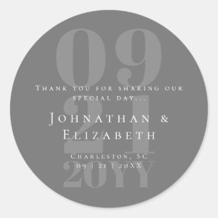 Sticker Rond Gris minimaliste Gras Gras Type Mariage Faveur