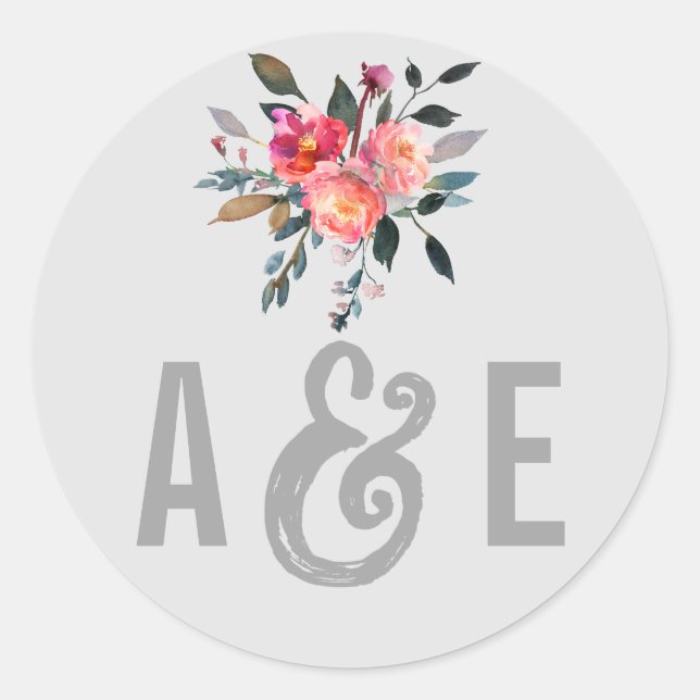 Sticker Rond Gris moderne | Phoques d'enveloppes Mariages à fle (Devant)