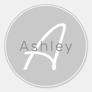 Sticker Rond Gris modernes et blanc Nom cool et monogramme