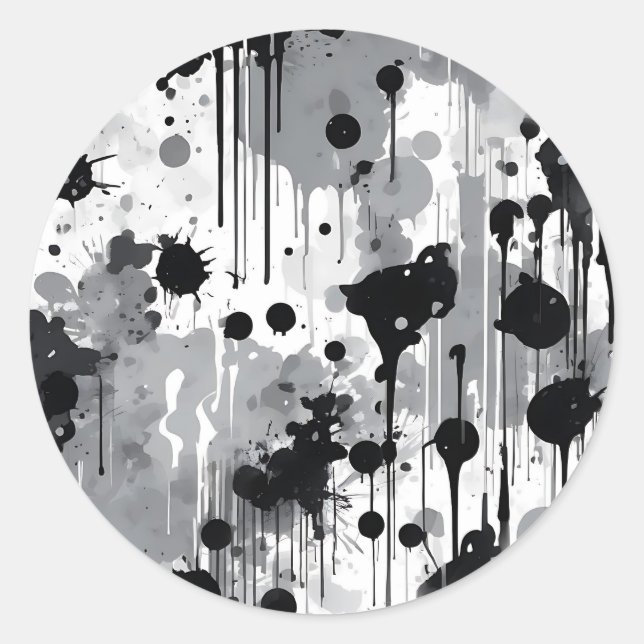 Sticker Rond Gris Noir Et Blanc Texture Abstraite (Devant)
