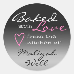 Sticker Rond Gris Ombre Gradience cuite avec amour Coeur rose