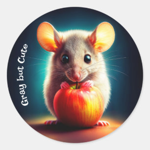 Sticker Rond Gris réaliste de souris grises couleurs brillantes