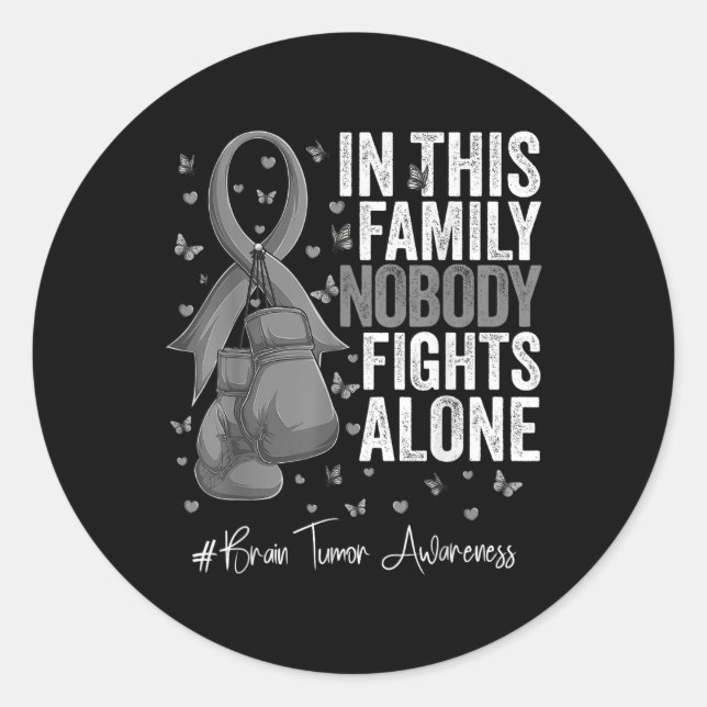 Sticker Rond Gris Ribbon Survivant Fighter Cerveau Tumeur Sensi (Devant)