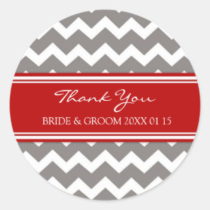 Sticker Rond Gris Rouge Chevron Merci Mariage Favor Tags