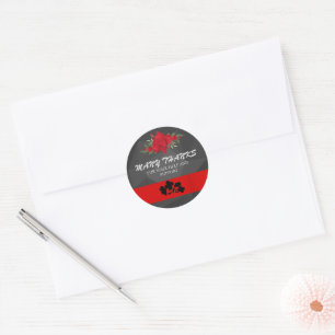 Sticker Rond Gris Rouge Floral Gradient Élégant Moderne Cute