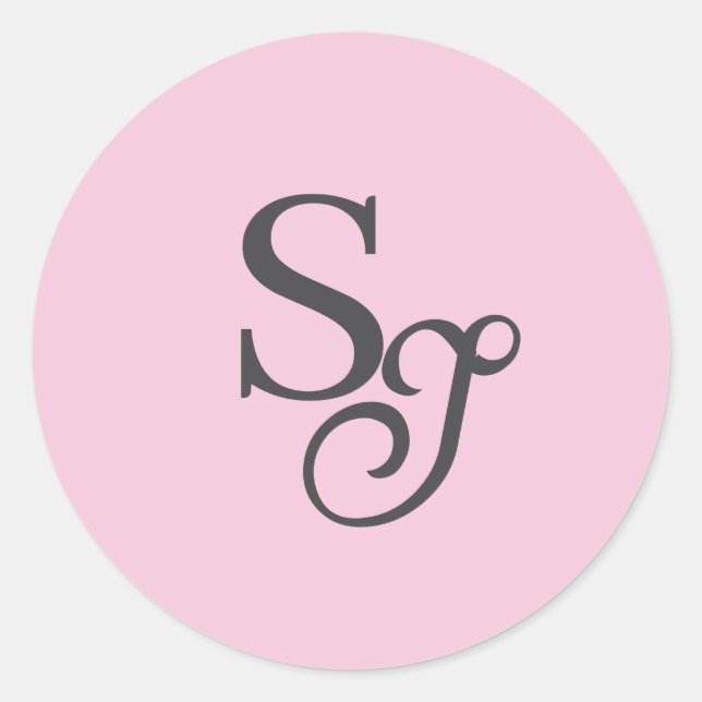 Sticker Rond Gris script initial monogramme rose (Devant)