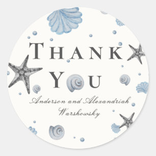 Sticker Rond Gris Starfish Blue Shell Beach Wedding