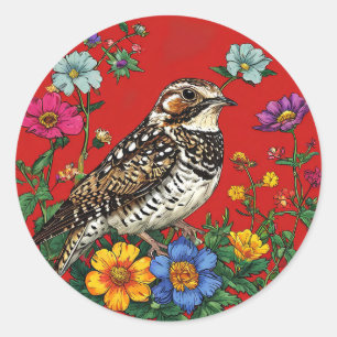 Sticker Rond Grive Oiseaux Vintage Élégant Nature Botanique