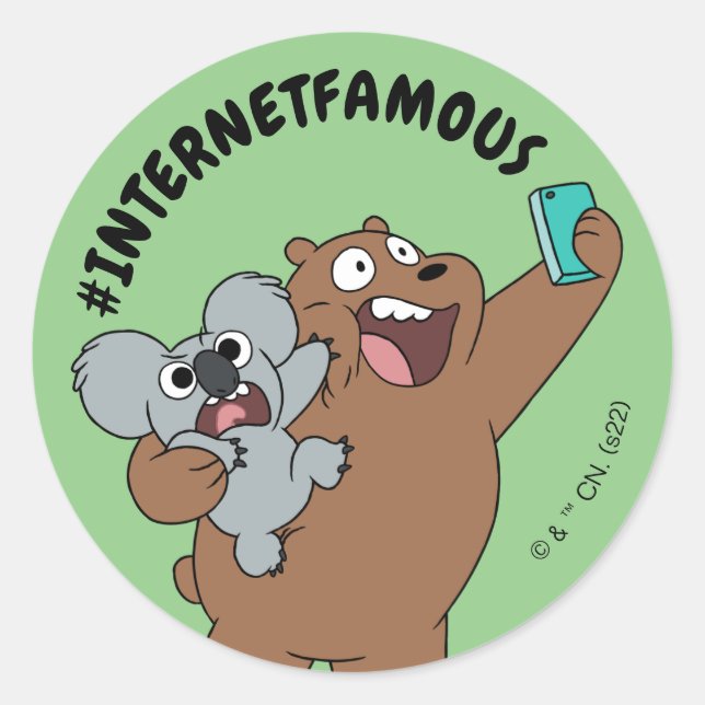 Sticker Rond Grizz & Nom Nom - #InternetFamous (Devant)