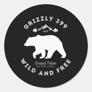 Sticker Rond Grizzly 399 Parc National Wild Free Grand Teton