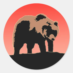 Sticker Rond Grizzly Bear au coucher du soleil - Art original d