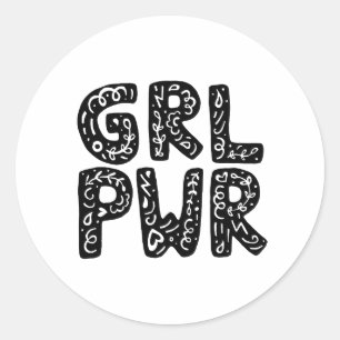 Sticker Rond GRL PWR Girl Power Typography Art