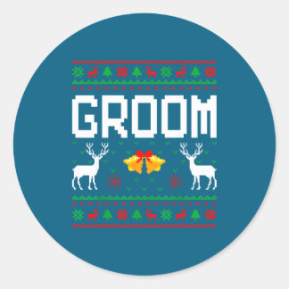 Sticker Rond Groom bride married couple ugly christmas sweater 