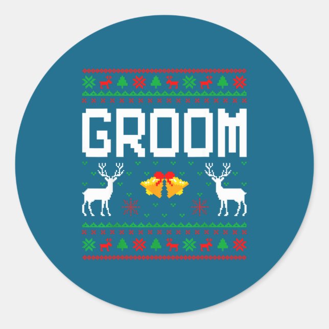 Sticker Rond Groom bride married couple ugly christmas sweater  (Devant)