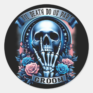 Sticker Rond Groom bride skeleton gothic halloween engagement