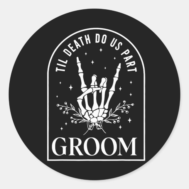 Sticker Rond Groom Bride Skeleton Rock Couples Mariage Hal (Devant)