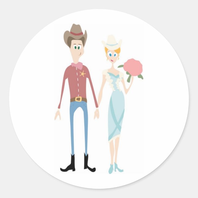 Sticker Rond Groom comme Sheriff prend sa mariée de pays (Devant)