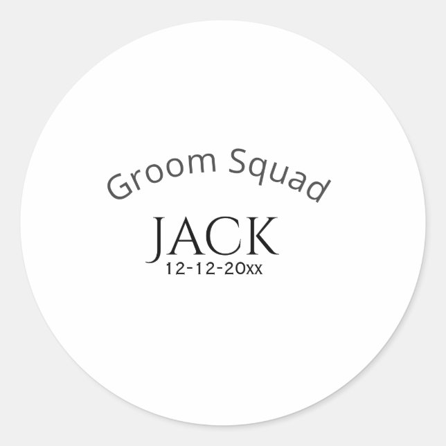 Sticker Rond Groom squad name date year bold letter bachelorett (Devant)
