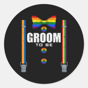 Sticker Rond Groom To Be Gay Lgbtq Pride Rainbow Flag Mariage B
