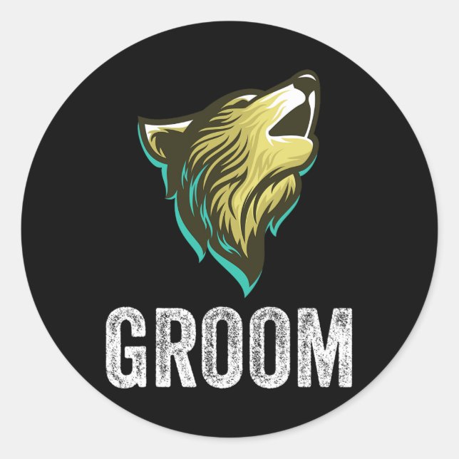 Sticker Rond Grooms Wolf Bachelor Mariage Groomsmen Team Party (Devant)