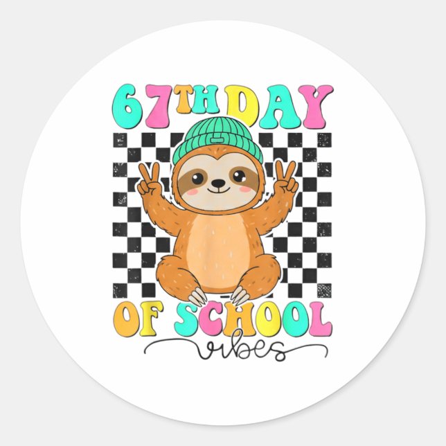 Sticker Rond Groovy 67 Days Of School Funny 67 Students Peace S (Devant)