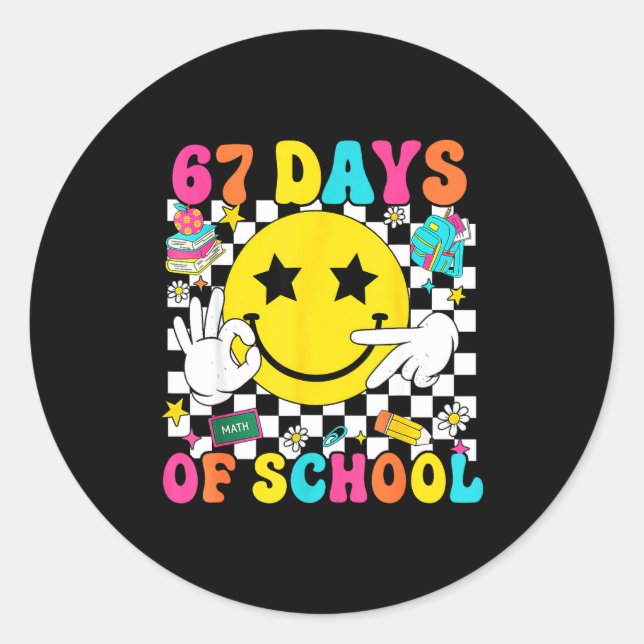 Sticker Rond Groovy 67th Day Of School 67 Meme Teacher Boy Girl (Devant)
