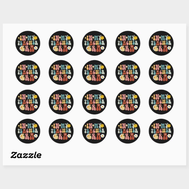 Sticker Rond Groovy à l'ère de mon professeur Retour à l'école  (Feuille)
