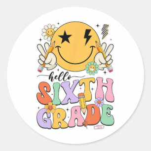 Sticker Rond Groovy Bonjour 6e année premier jour d'école garço