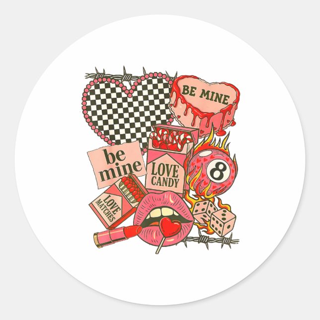 Sticker Rond Groovy Coquette Western Valentines Day Collage Cli (Devant)