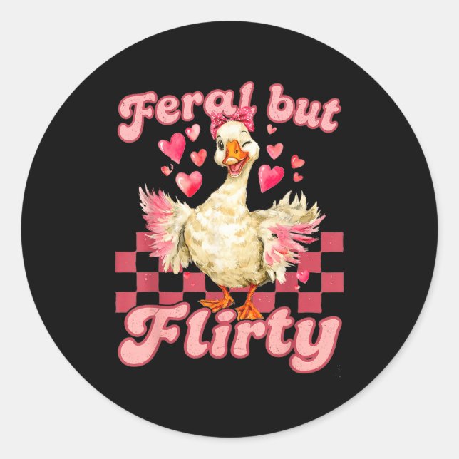 Sticker Rond Groovy Feral-but-flirty Silly Goose Valentine Duck (Devant)