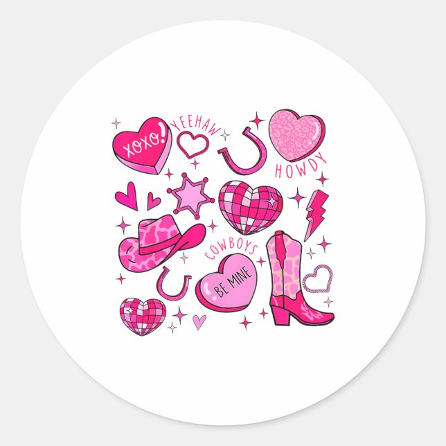 Sticker Rond Groovy Howdy Valentine Western Valentines Day Cowb (Devant)