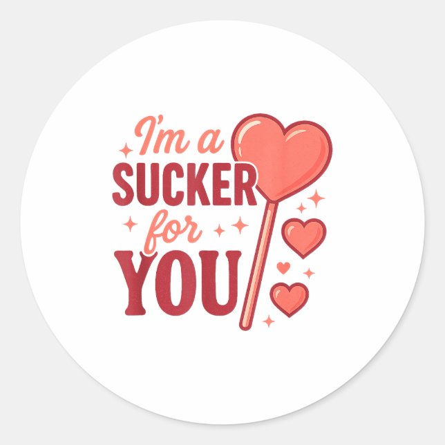 Sticker Rond Groovy I'm A Sucker For You Retro Heart Candy Vale (Devant)