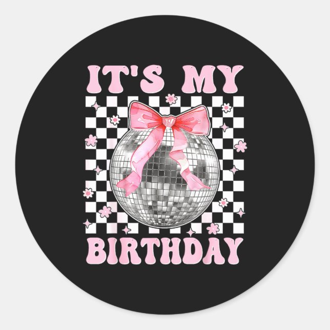 Sticker Rond Groovy It's My Birthday Teens Girls Disco Ball Coq (Devant)