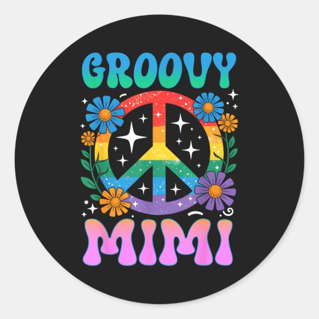 Sticker Rond Groovy Mimi Floral Hipe Funny Mother's Day Mom Wom (Devant)