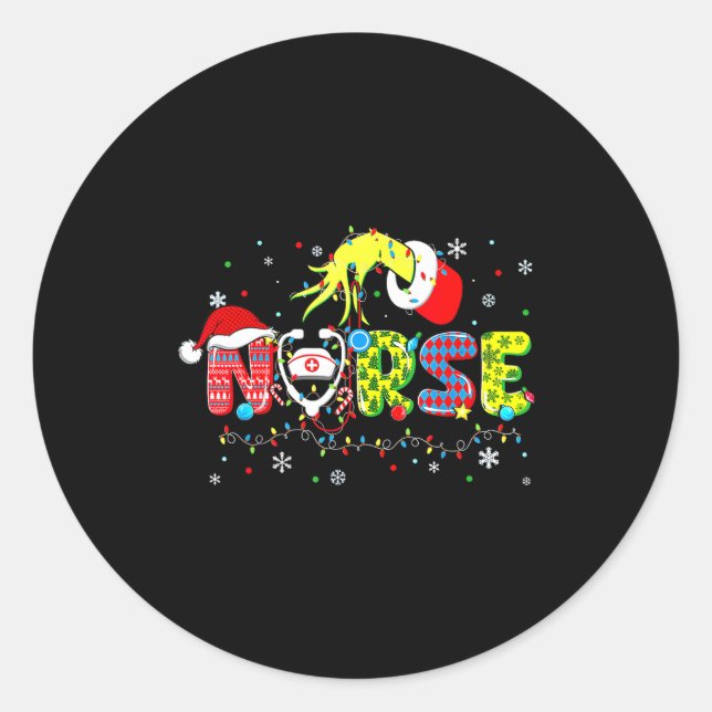 Sticker Rond Groovy Nurse Christmas Xmas Santa Rn Cna Icu Scurb (Devant)
