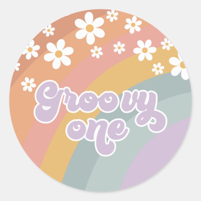 Sticker Rond Groovy One Retro Arc-en-ciel (Devant)