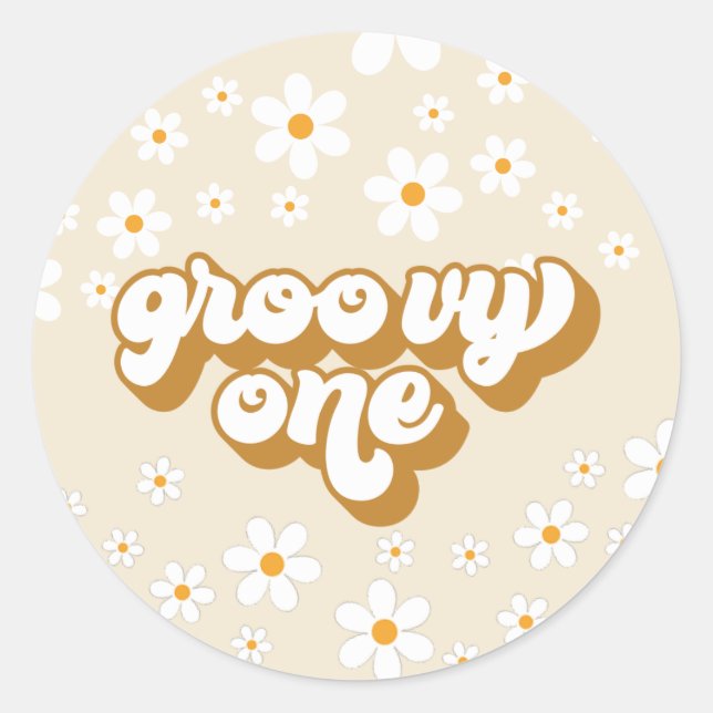 Sticker Rond Groovy One Rétro Daisy 1er Anniversaire (Devant)