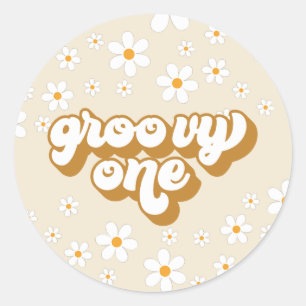 Sticker Rond Groovy One Rétro Daisy 1er Anniversaire