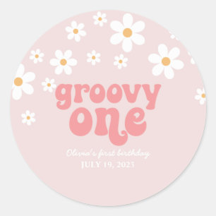 Sticker Rond Groovy One Retro marguerite boho floral premier an