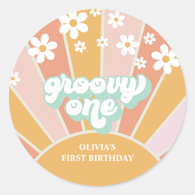 Sticker Rond Groovy One Retro Sunshine marguerite boho (Devant)