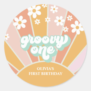 Sticker Rond Groovy One Retro Sunshine marguerite boho