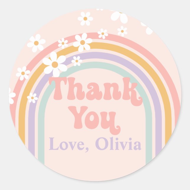 Sticker Rond Groovy Pastel arc-en-ciel Merci (Devant)
