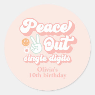Sticker Rond Groovy Peace Out Simple Chiffres 10e Anniversaire