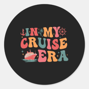 Sticker Rond Groovy Rétro À l'ère de ma croisière Vacances en f