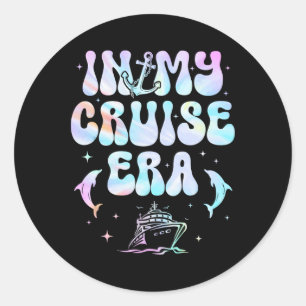 Sticker Rond Groovy Rétro À l'ère de ma croisière Vacances en f